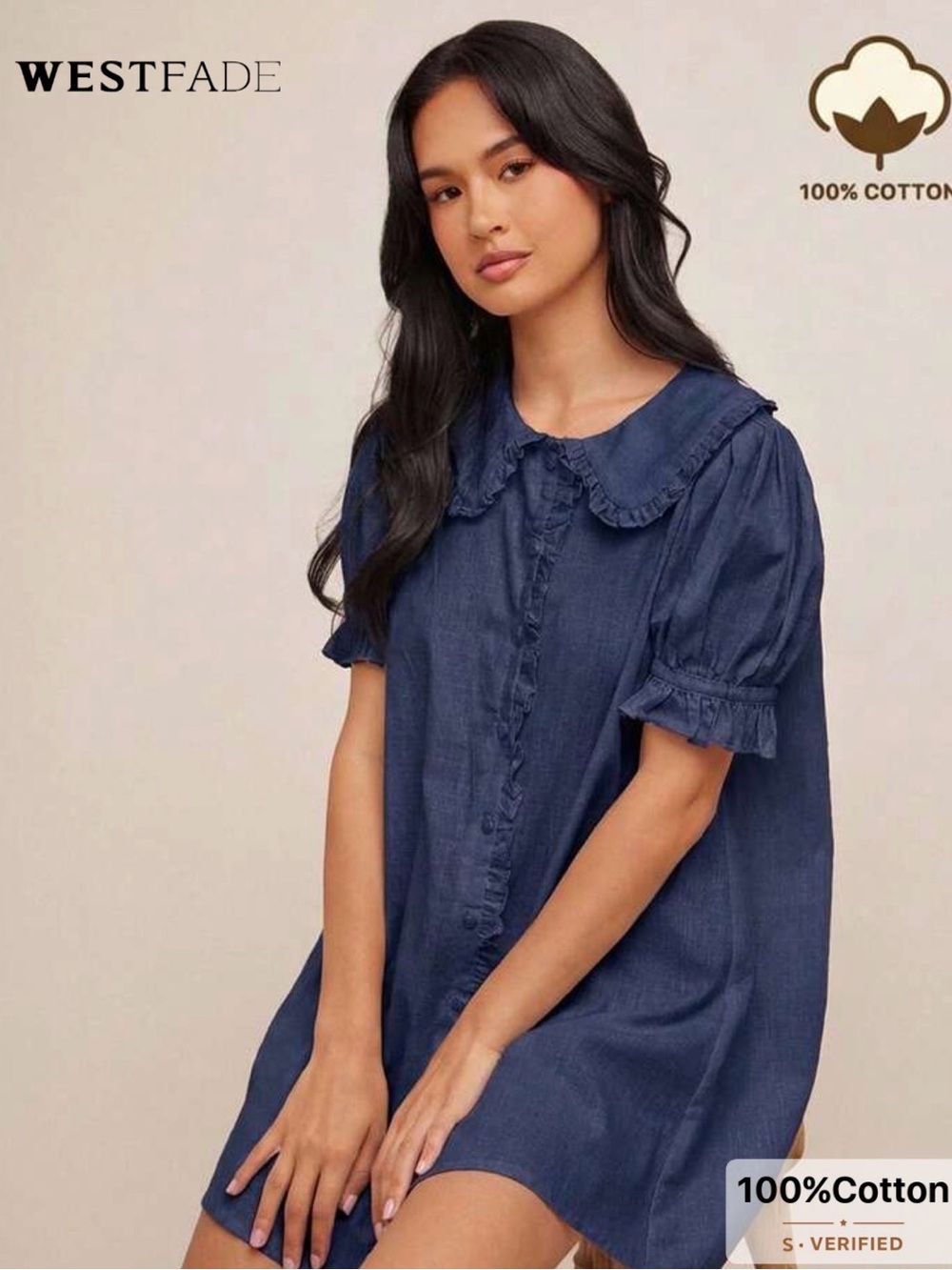 Westfade Red Ruffled Peter Pan Collar Dress Babydoll Puff Sleeves Small - Picture 6 of 7